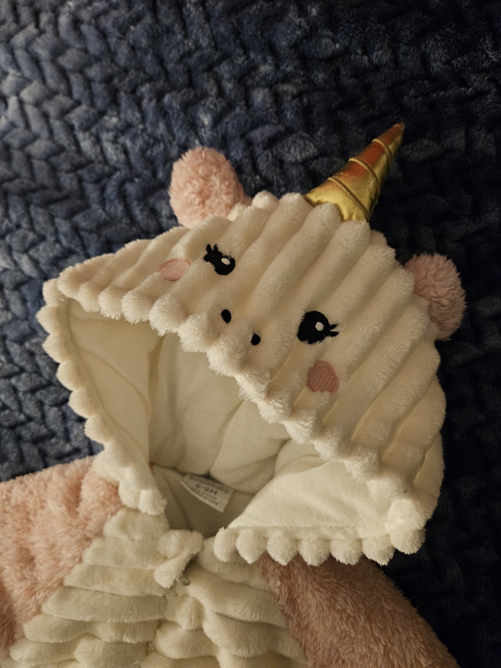 Unicorn Hooded Plush Baby Pram Coverall - Cream, Pink, Gold
